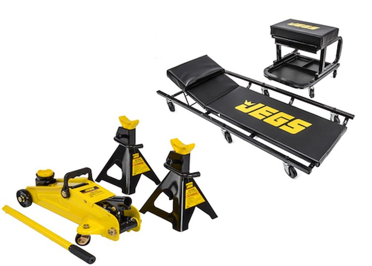 Hydraulic Utility Floor Jack, Jack Stands, Creeper, and Mechanic Seat