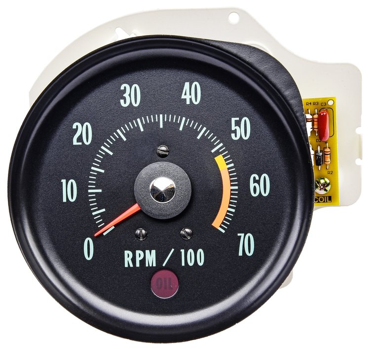 Factory Style Tach, 0-7,000 RPM/5,500 RPM Redline for 1970 Chevrolet Chevelle, El Camino, Monte Carlo w/V8 [In-Dash Mounted]