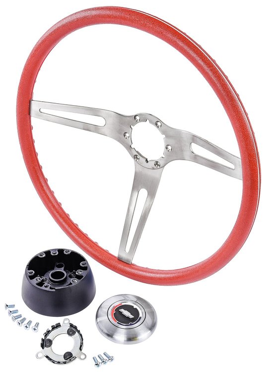 3-Spoke Comfort Grip Steering Wheel Kit Fits Select 1967-1969 Chevrolet Cars & 1960-1975 Chevrolet & GMC Trucks [Red Grip]