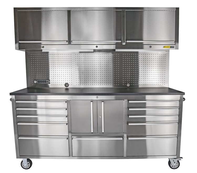 72 in. 11-Drawer Rolling Tool Cabinet with Upper Storage [Stainless Steel]