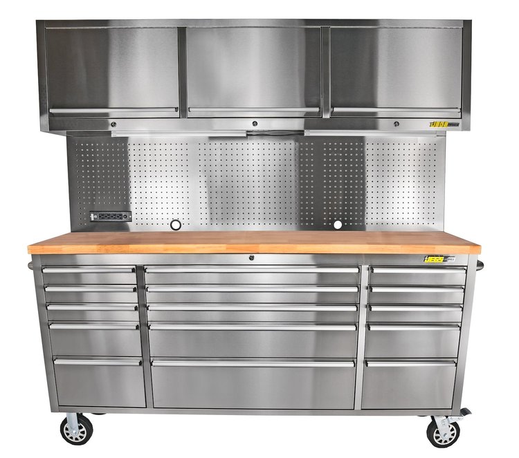 72 in. 15-Drawer Rolling Tool Cabinet with Upper Storage [Stainless Steel]