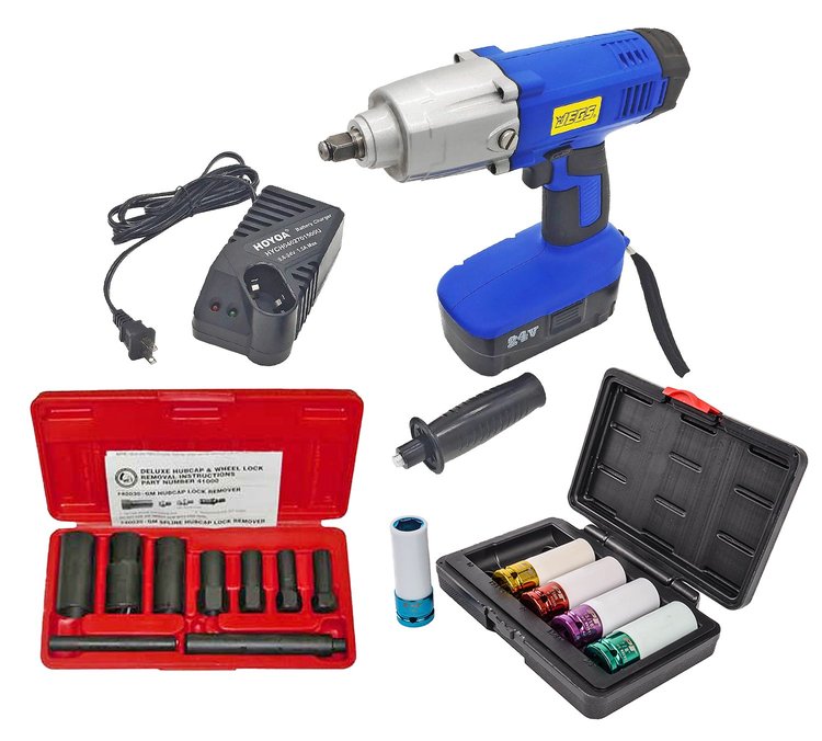 24 V Cordless Impact Wrench, Wheel Lock Removal & Impact Sockets Kit