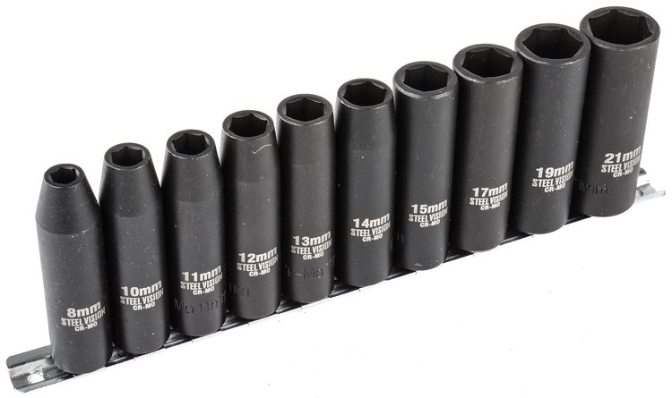 Deep Well Impact Socket Set, 1/2 in. Drive [Metric 10-Piece]