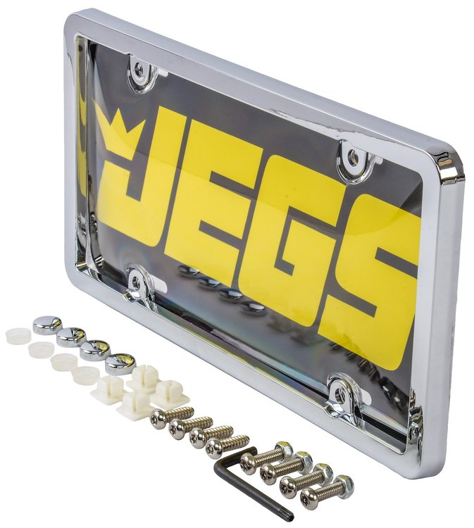 License Plate Frame with Chrome Finish, Clear Bubble Cover and Fasteners