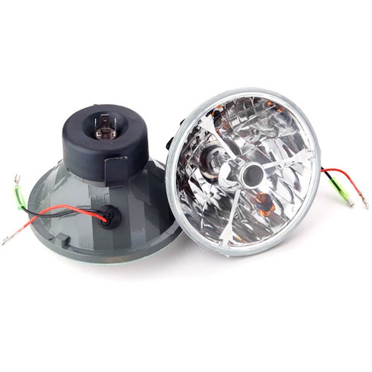 Tri-Bar Round Headlights Black Dot with Amber Signal