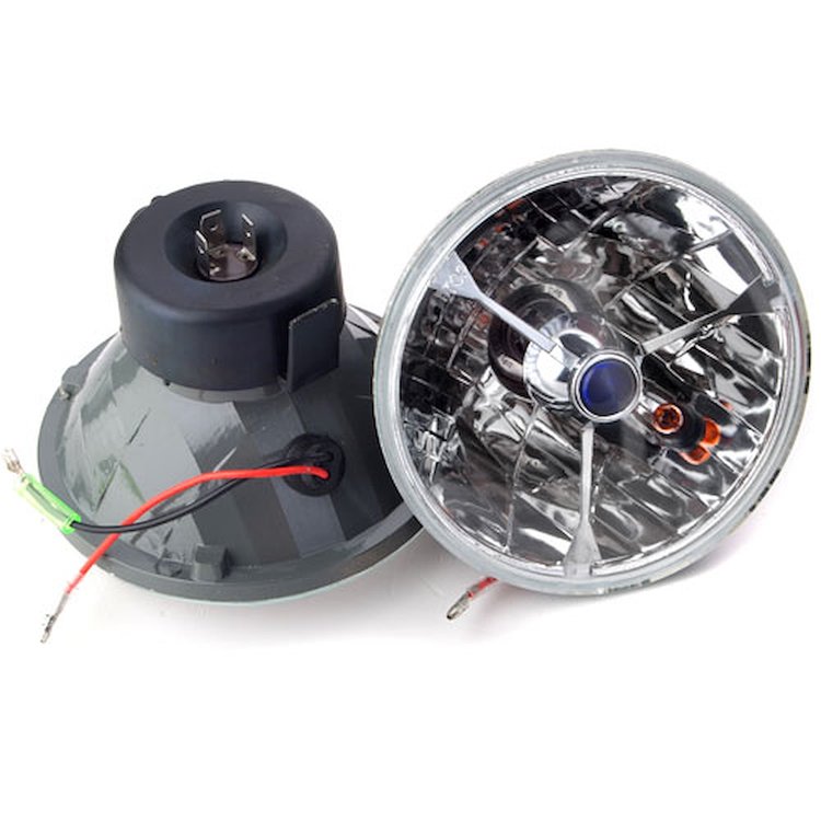 Tri-Bar Round Headlights Blue Dot with Amber Signal