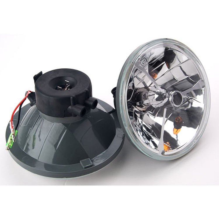 Tri-Bar Round Headlights Black Dot with Amber Signal