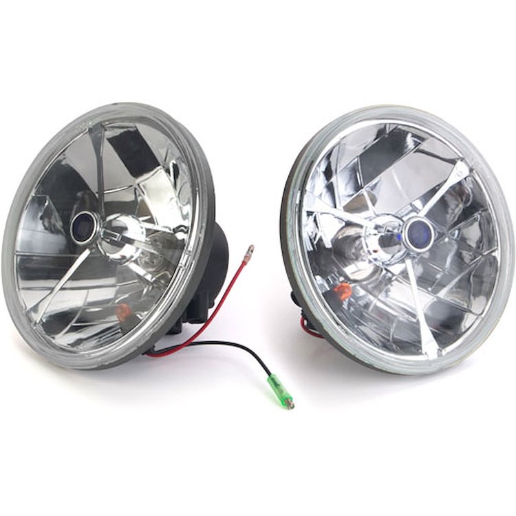Tri-Bar Round Headlights Blue Dot with Amber Signal