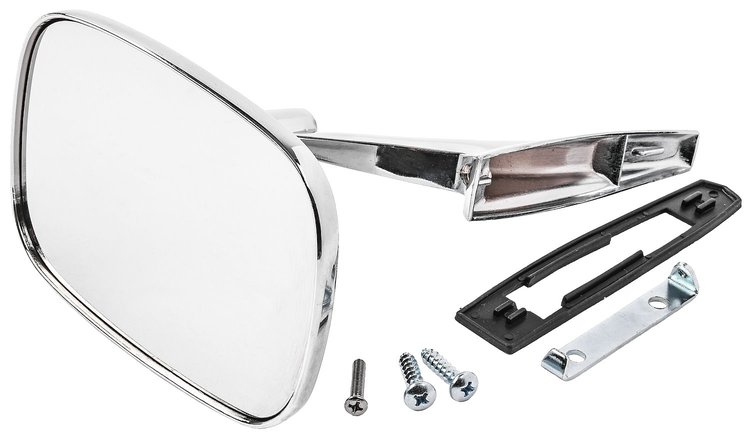 Manual Side View Mirror Fits Select 1968-1972 GM Cars, w/Divot-Style Pivot End and Rib on the base [Left/Driver Side]