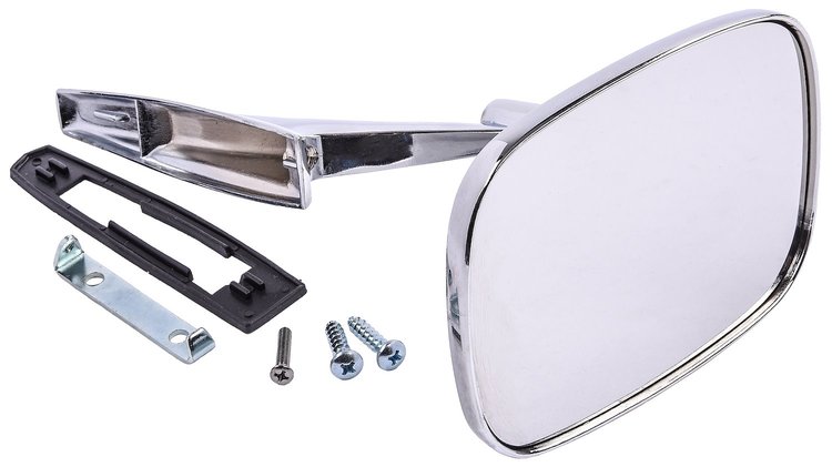 Manual Side View Mirror Fits Select 1968-1972 GM Cars, w/Divot-Style Pivot End and Rib on the Base [Right/Passenger Side]