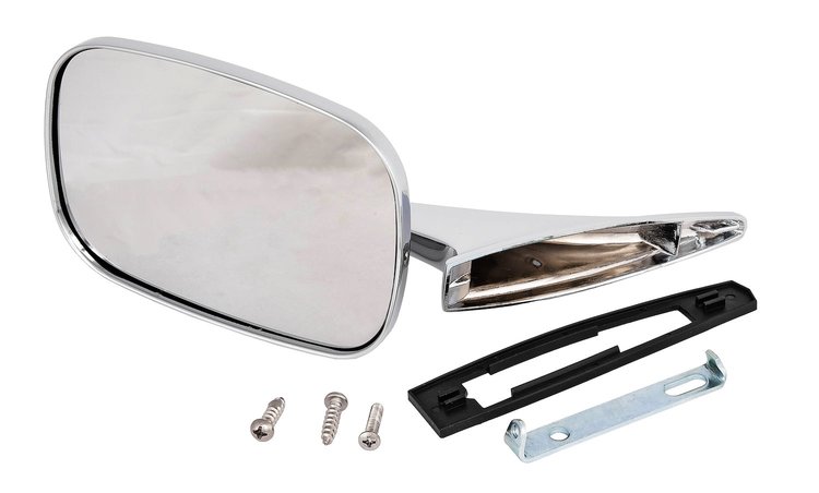 Manual Side View Mirror Fits Select 1968-1972 GM Cars, w/Rounded-Style Pivot End and Rib on the Base [Left/Driver Side]