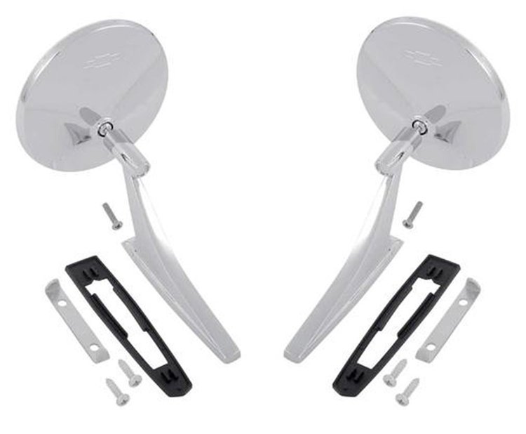 Side View Mirror Kit w/ Bowtie Logos Fits Select 1966-1972 Chevrolet Cars [Left AND Right Side]