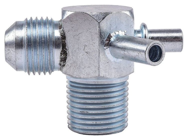 Power Brake Vacuum Fitting [3/8 in. NPT Male to 5/8 in.-18 Inverted Flare Male with (2) 1/4 in. Nipple Fittings]