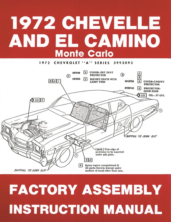 Factory Assembly Instruction Manual for 1972 Chevrolet Chevelle, El Camino and Monte Carlo