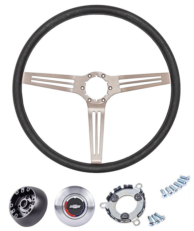 3-Spoke Steering Wheel Kit Fits Select 1960-1975 GM Trucks, 1969-1972 GM Cars [Banjo Spokes, Black Grip/Hub]