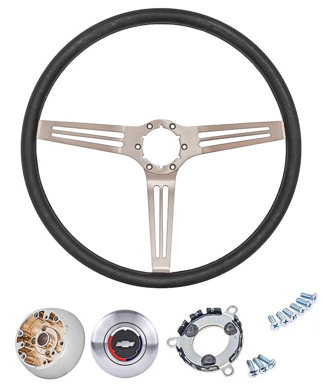 3-Spoke Steering Wheel Kit Fits Select 1960-1975 GM Trucks, 1969-1972 GM Cars [Banjo Spokes, Black Grip/Chrome Hub]