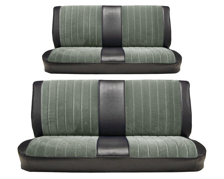 Front and Rear Bench Seat Upholstery for 1973-1980 Chevrolet/GMC Crew Cab Truck [Madrid Grain/Regal Velour, Black/Silver]