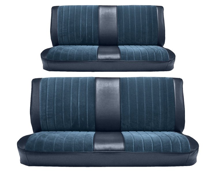 Front and Rear Bench Seat Upholstery for 1973-1980 Chevrolet/GMC Crew Cab Truck [Madrid Grain/Regal Velour, Navy Blue/Blue]