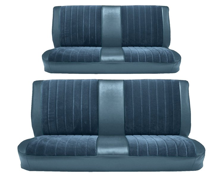 Front and Rear Bench Seat Upholstery for 1973-1980 Chevrolet/GMC Crew Cab Truck [Madrid Grain/Regal Velour, Medium Blue/Blue]