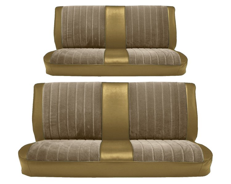 Front and Rear Bench Seat Upholstery for 1973-1980 Chevrolet/GMC Crew Cab Truck [Madrid Grain/Regal Velour, Palomino/Sandstone]