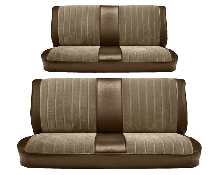 Front and Rear Bench Seat Upholstery for 1973-1980 Chevy/GMC Crew Cab Truck [Madrid Grain/Regal Velour, Dark Saddle/Sandstone]