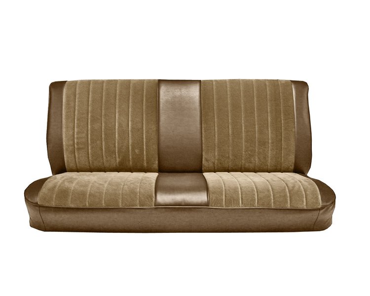 Front Bench Seat Upholstery for 1981-1987 Chevy/GMC Standard/Crew Cab Truck [Dark Saddle Madrid, With Pleats, Sandstone Velour]