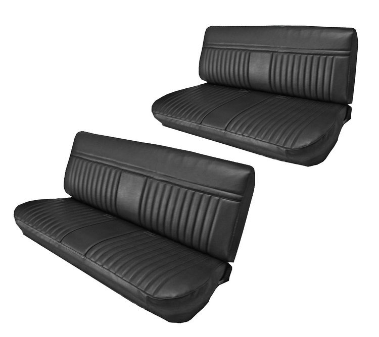 Front and Rear Bench Seat Upholstery for 1981-1987 Chevrolet/GMC Crew Cab Truck [Madrid Grain Vinyl, Black]