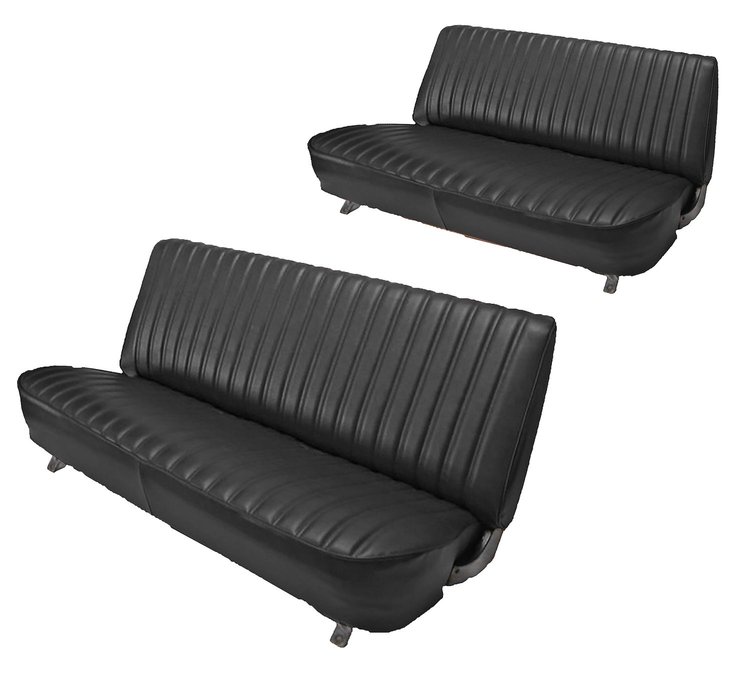 Front and Rear Bench Seat Upholstery for 1981-1987 Chevy/GMC Crew Cab Truck [Seat Belt Cutouts, Madrid, Black]