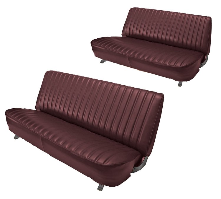 Front and Rear Bench Seat Upholstery for 1981-1987 Chevy/GMC Crew Cab Truck [Seat Belt Cutouts, Madrid, Maroon]