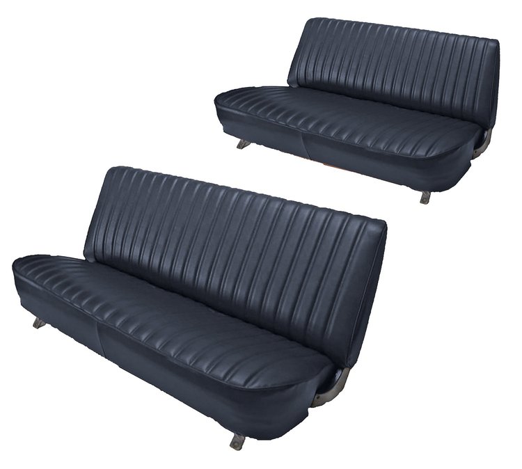 Front and Rear Bench Seat Upholstery for 1981-1987 Chevy/GMC Crew Cab Truck [Seat Belt Cutouts, Madrid, Navy Blue]