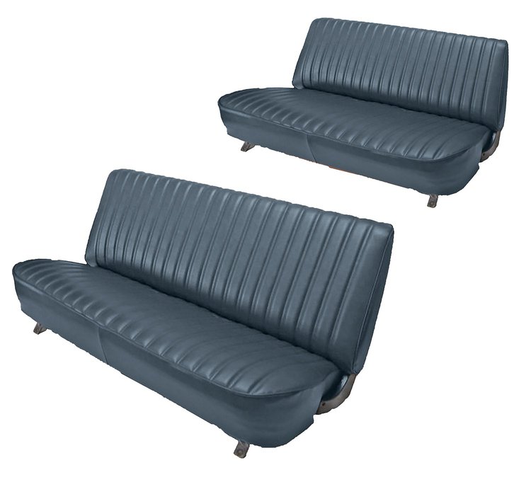 Front and Rear Bench Seat Upholstery for 1981-1987 Chevy/GMC Crew Cab Truck [Seat Belt Cutouts, Madrid, Medium Blue]