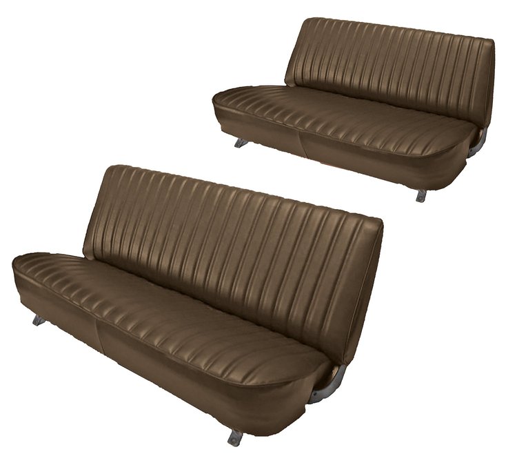 Front and Rear Bench Seat Upholstery for 1981-1987 Chevy/GMC Crew Cab Truck [Seat Belt Cutouts, Madrid, Dark Saddle]
