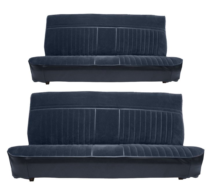 Front and Rear Bench Seat Upholstery for 1981-1987 Chevy/GMC Crew Cab Truck [Smooth Pleats, Navy Blue/Blue]