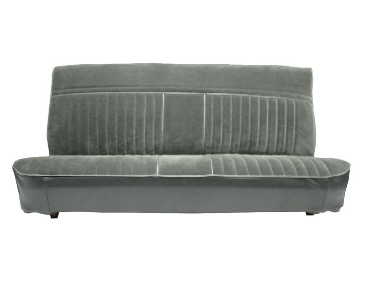 Front Bench Seat Upholstery for 1981-1987 Chevy/GMC Std./Crew Cab Truck [Seat Belt Cutouts, Vertical Pleats, Black/Silver]