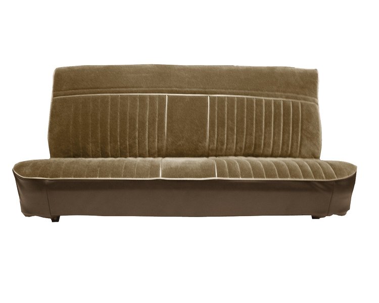 Front Bench Seat Upholstery for 1981-1987 Chevy/GMC Std./Crew Cab Truck [Seat Belt Cutouts/Vertical Pleats/Dk Saddle/Sandstone]