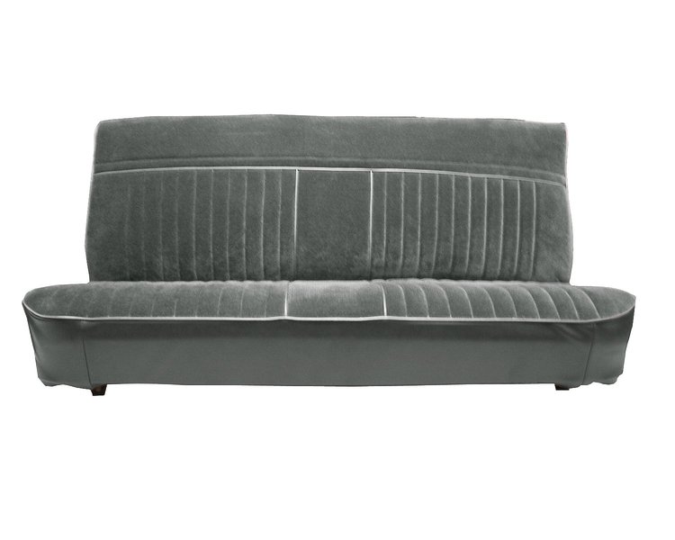 Front Bench Seat Upholstery for 1981-1987 Chevy/GMC Std./Crew Cab Truck [Seat Belt Cutouts, Vertical Pleats, Charcoal/Charcoal]