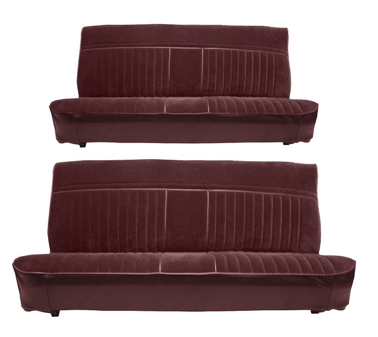 Front and Rear Bench Seat Upholstery for 1981-1987 Chevy/GMC Crew Cab Truck [Vertical Pleats, Maroon/Burgundy]