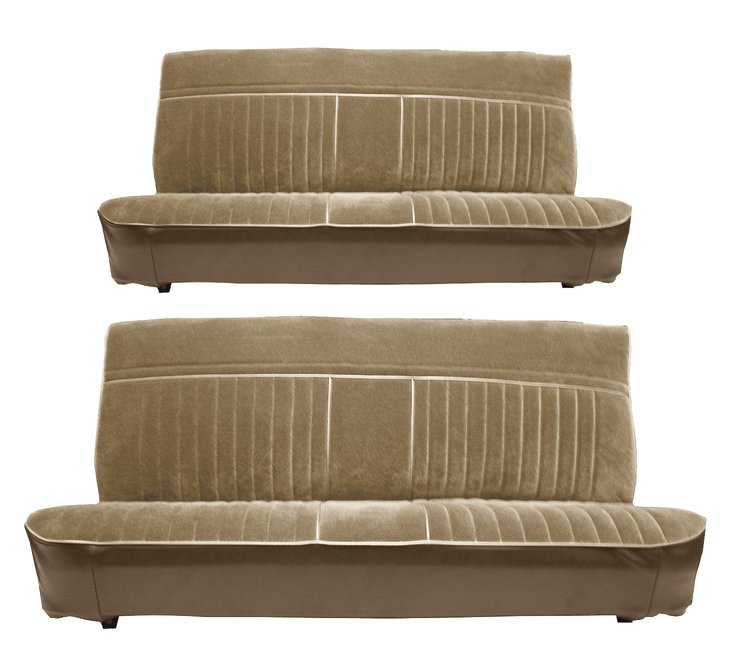 Front and Rear Bench Seat Upholstery for 1981-1987 Chevy/GMC Crew Cab Truck [Vertical Pleats, Dark Saddle/Sandstone]