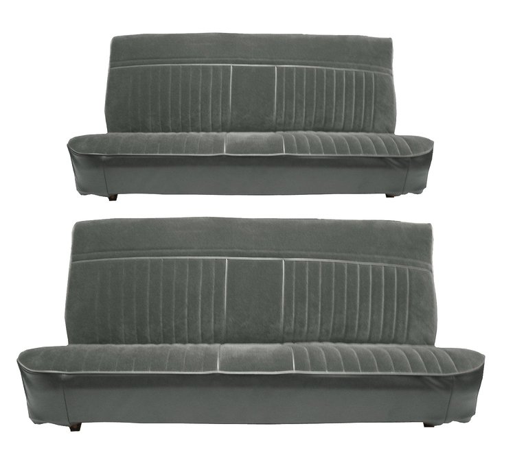 Front and Rear Bench Seat Upholstery for 1981-1987 Chevy/GMC Crew Cab Truck [Vertical Pleats, Charcoal/Charcoal]