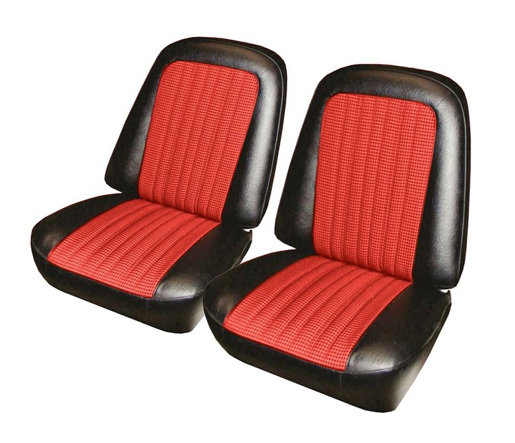 Front Buckets Upholstery for 1967-1972 Chevrolet/GMC Standard Cab Truck [Red-Black Cloth, Black Oxen]