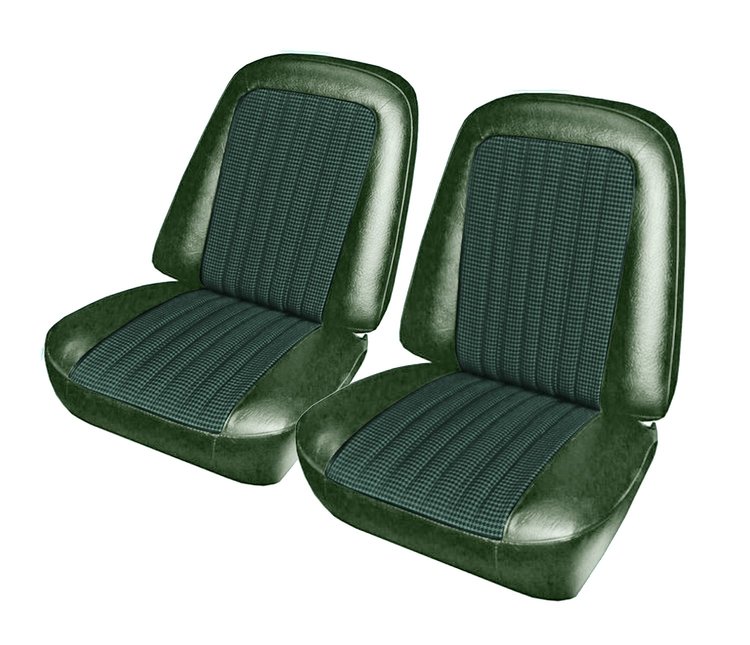 Front Buckets Upholstery for 1967-1972 Chevrolet/GMC Standard Cab Truck [Green-Black Cloth, Medium Green Oxen]