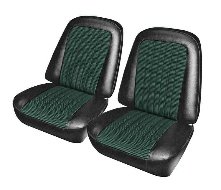 Front Buckets Upholstery for 1967-1972 Chevrolet/GMC Standard Cab Truck [Green-Black Cloth, Black Oxen]