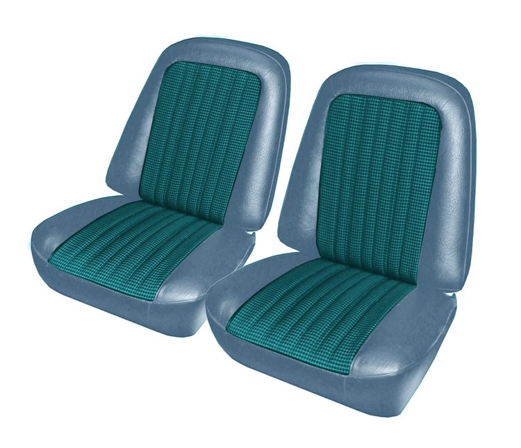 Front Buckets Upholstery for 1967-1972 Chevrolet/GMC Standard Cab Truck [Blue-Black Cloth, Metallic Oxen]
