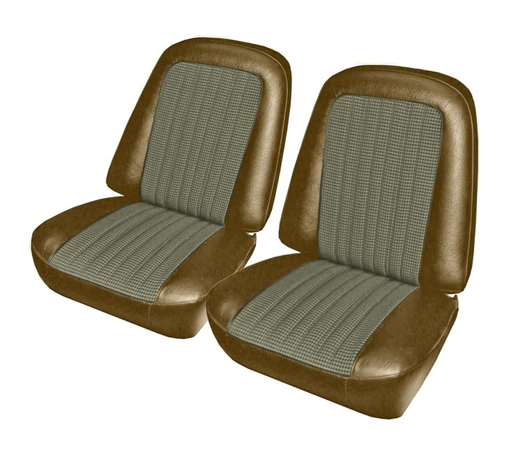 Front Buckets Upholstery for 1967-1972 Chevrolet/GMC Standard Cab Truck [Brown-Tan Cloth, Saddle Oxen]