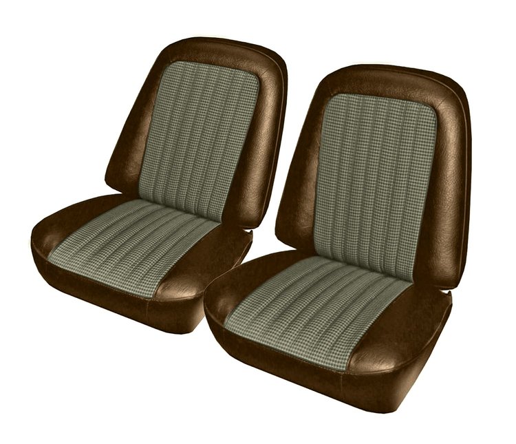 Front Buckets Upholstery for 1967-1972 Chevrolet/GMC Standard Cab Truck [Brown-Tan Cloth, Dark Brown Oxen]