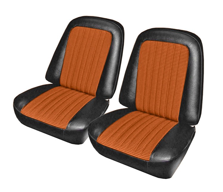 Front Buckets Upholstery for 1967-1972 Chevrolet/GMC Standard Cab Truck [Orange-Black Cloth, Black Oxen]