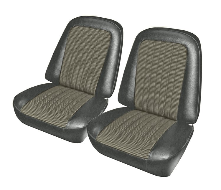 Front Buckets Upholstery for 1967-1972 Chevrolet/GMC Standard Cab Truck [Light-Light Gray Cloth, Charcoal Gray Oxen]