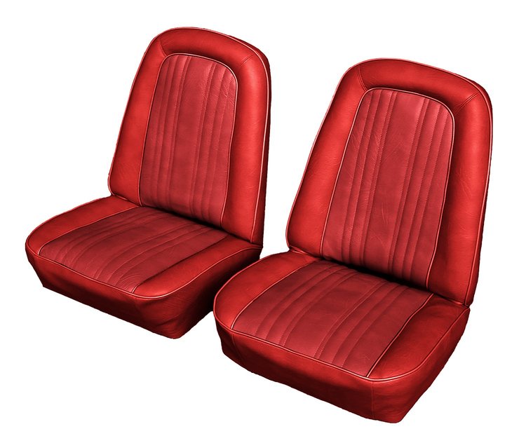 Front Buckets Seat Upholstery for 1969-1972 Chevrolet/GMC Standard Cab Truck [Red Madrid Vinyl, Red Velour Inserts]