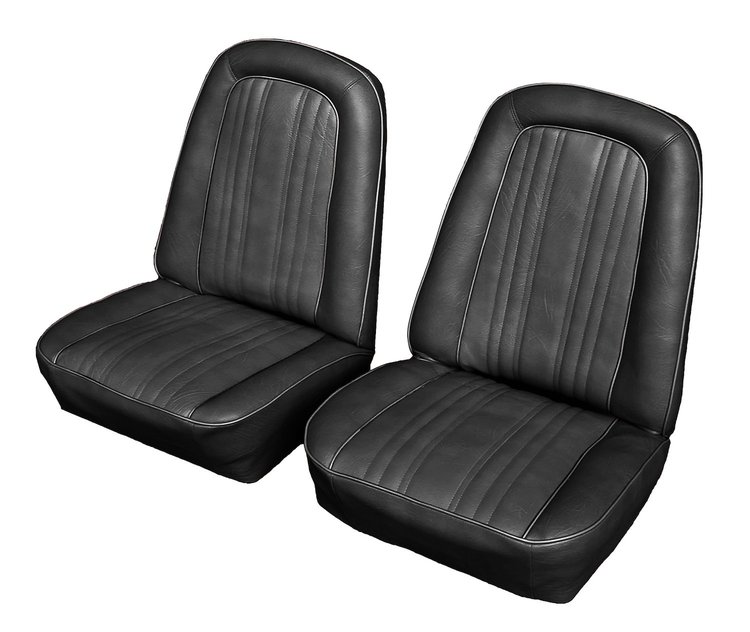 Front Buckets Seat Upholstery for 1969-1972 Chevrolet/GMC Standard Cab Truck [Black Madrid Vinyl, Black Velour Inserts]