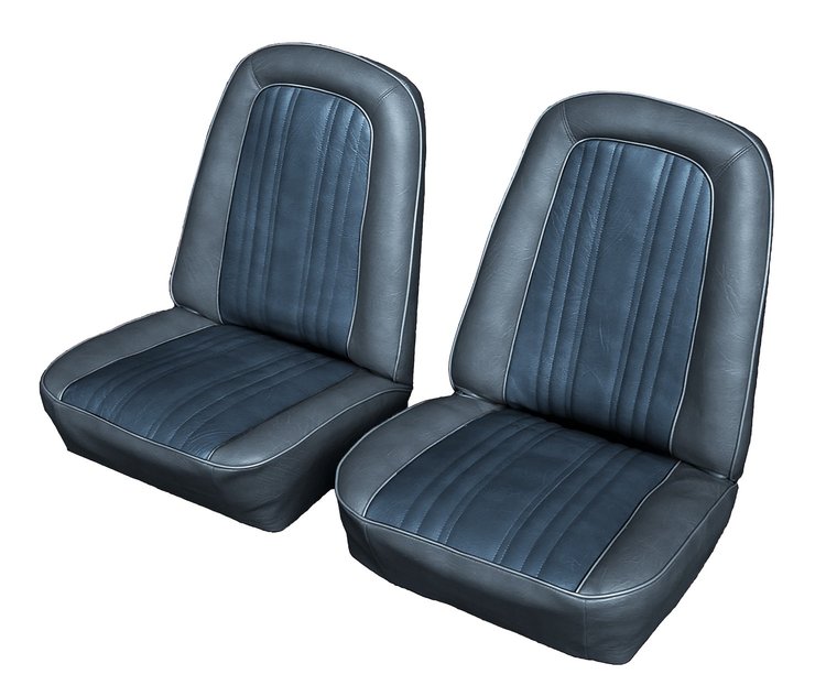 Front Buckets Seat Upholstery for 1969-1972 Chevy/GMC Standard Cab Truck [Medium Blue Madrid, Royal Blue Velour Inserts]